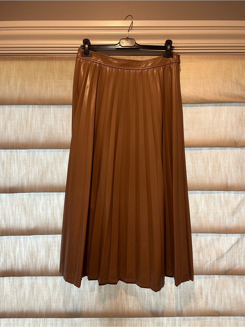 cinq a sept Pleated Faux Leather Midi Skirt - Tan